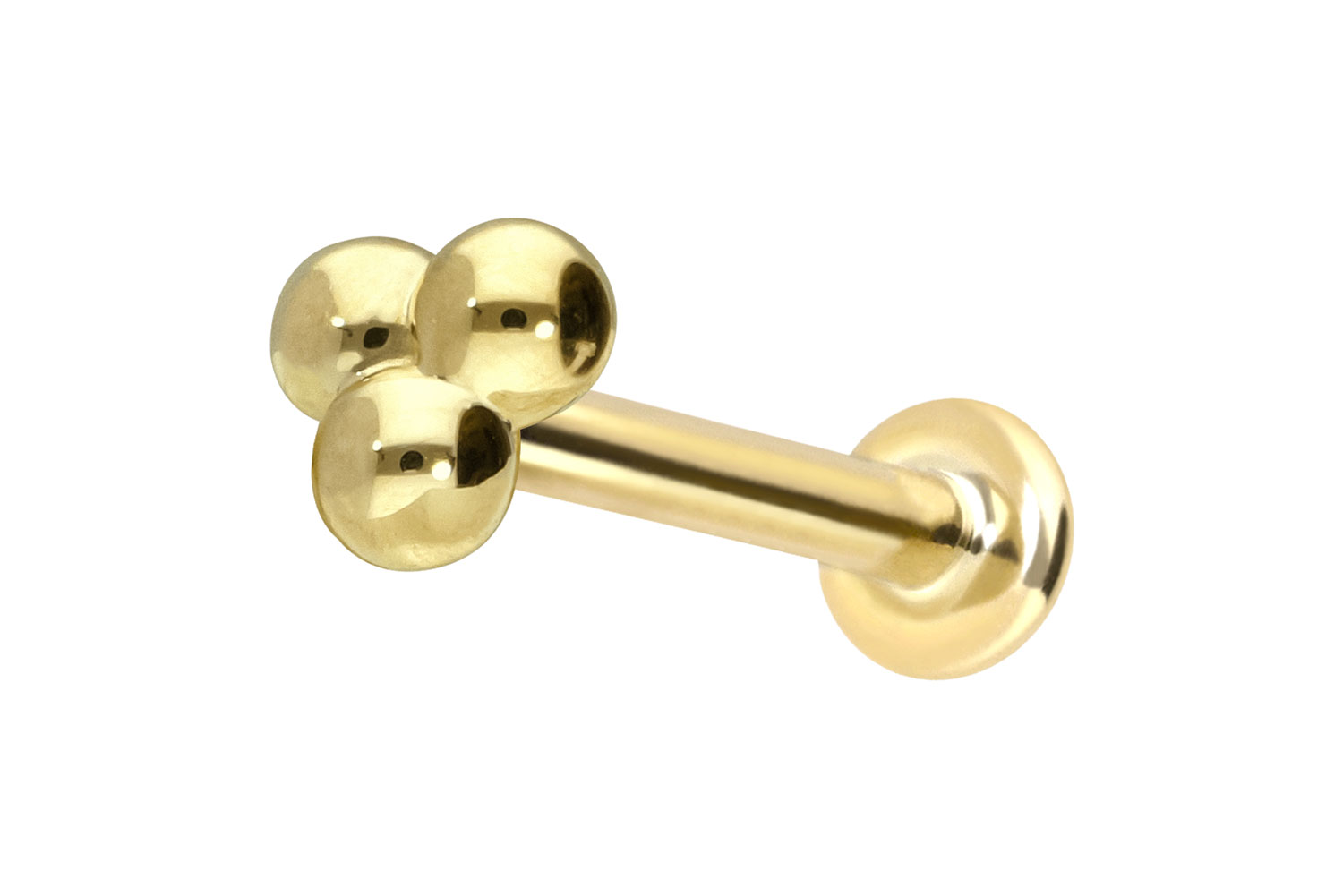 14 Karat Gold Labret Piercing mit Innengewinde 3 KUGELN